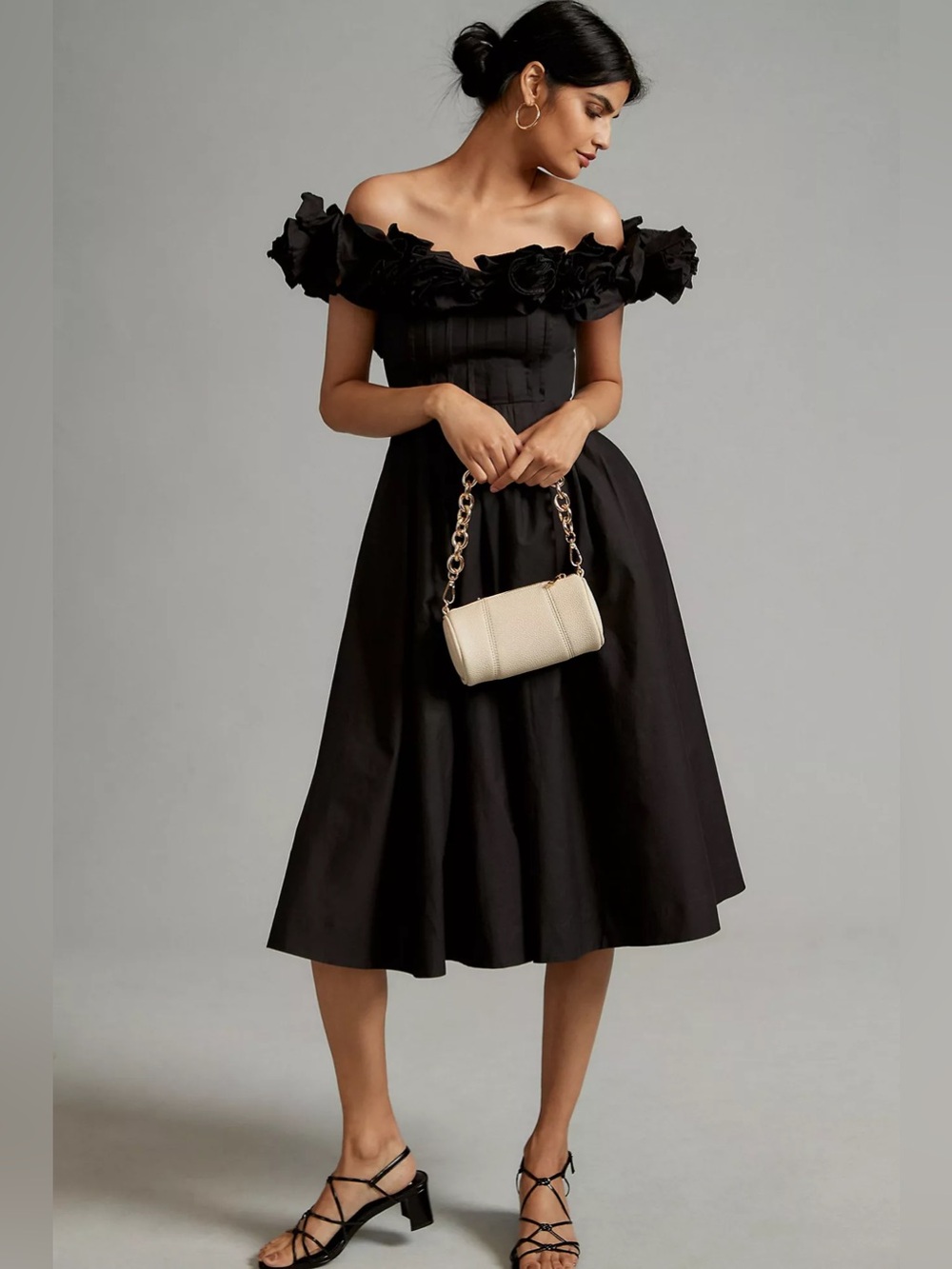 Maeve Anthropologie Ruffled-Neckline Pleated Dress Midi Medium 57144